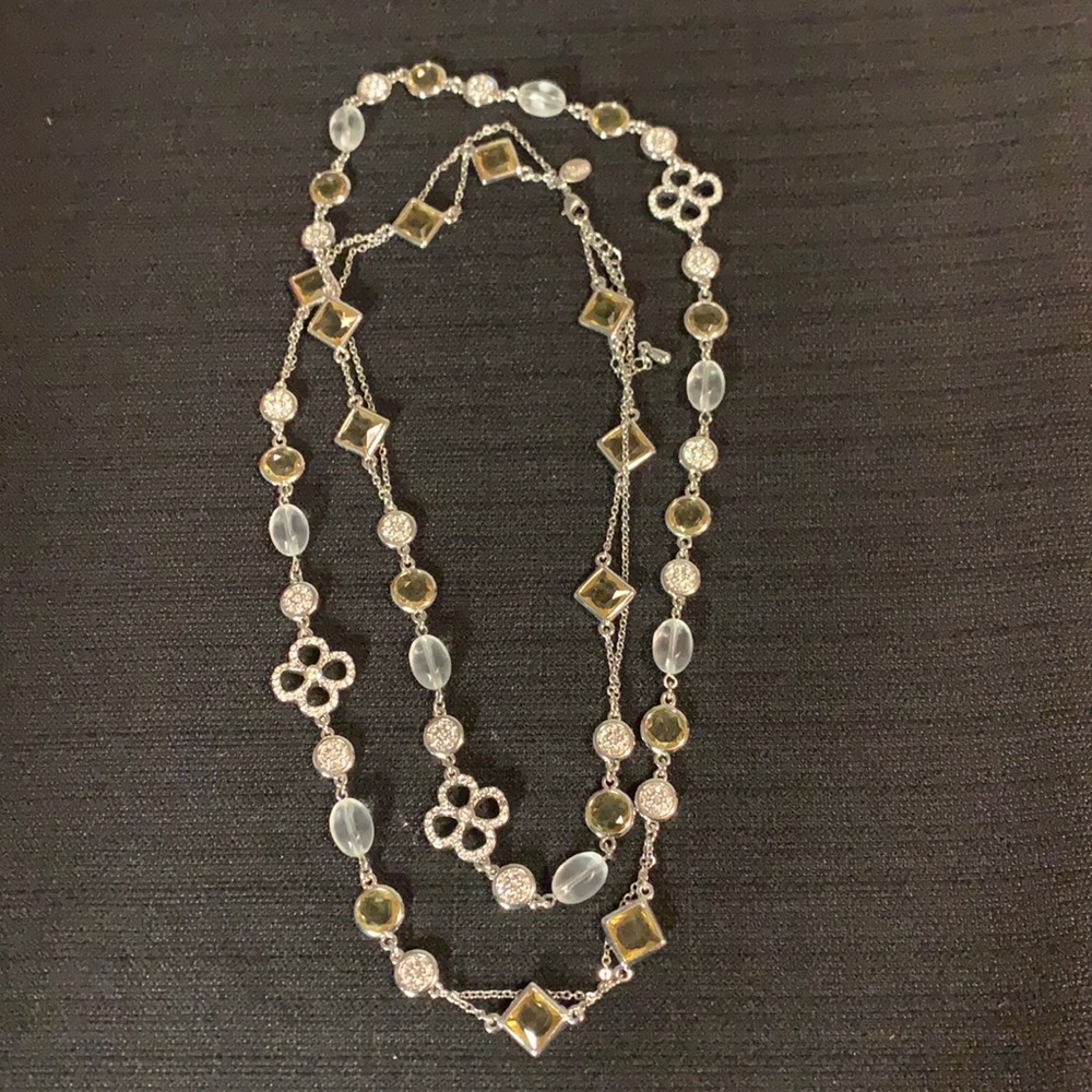 Lia Sophia Necklace, 26 in, Silver with Yellow.